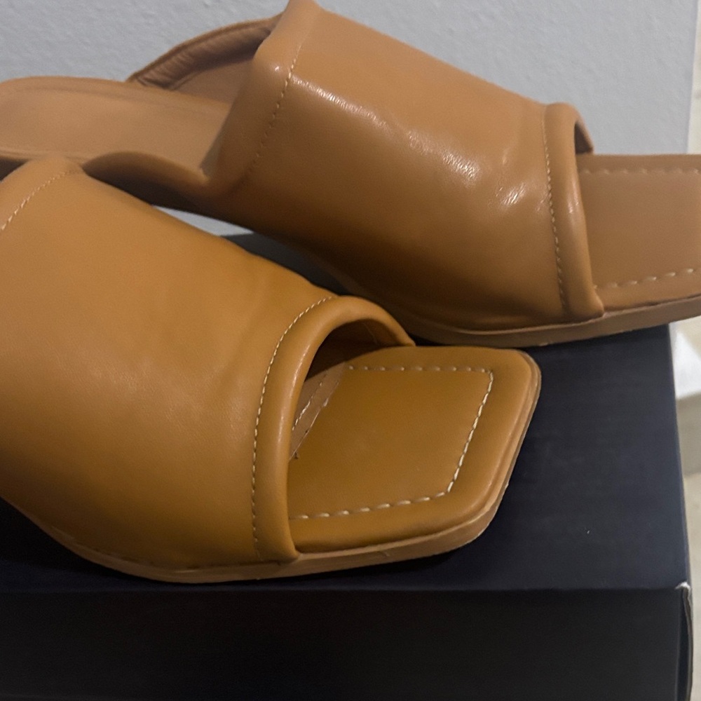 French Connection Cognac Padded Slide Sandals